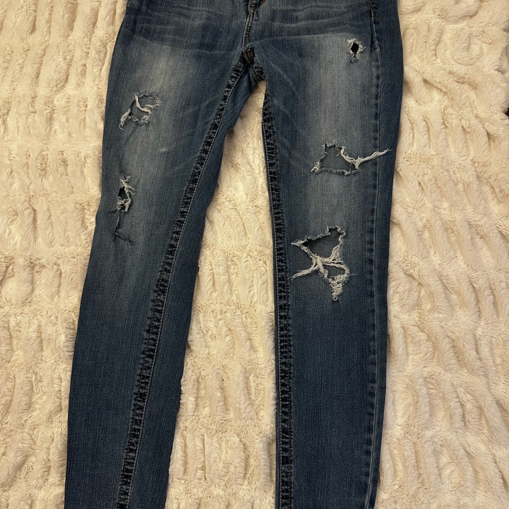 Mudd Women's Distressed Skinny Jeans - Dark Blue